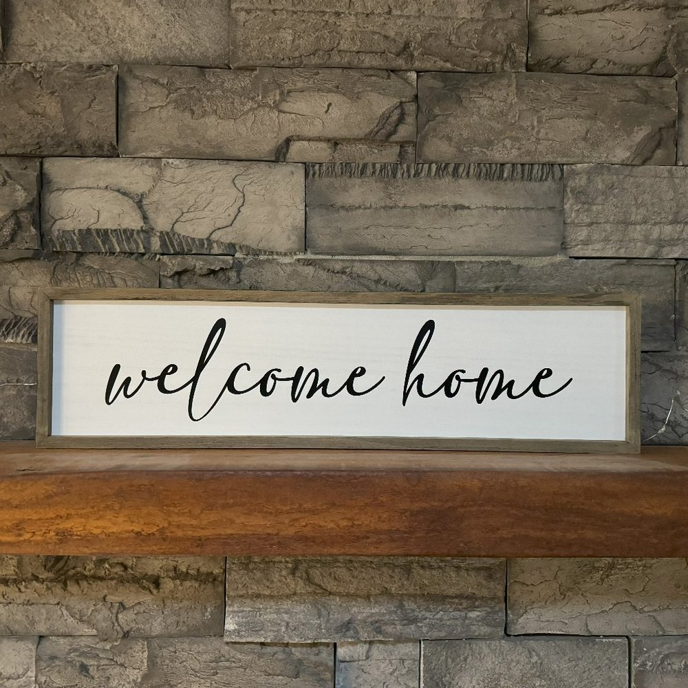 Welcome Home Wood-Framed Farmhouse Sign NEW
